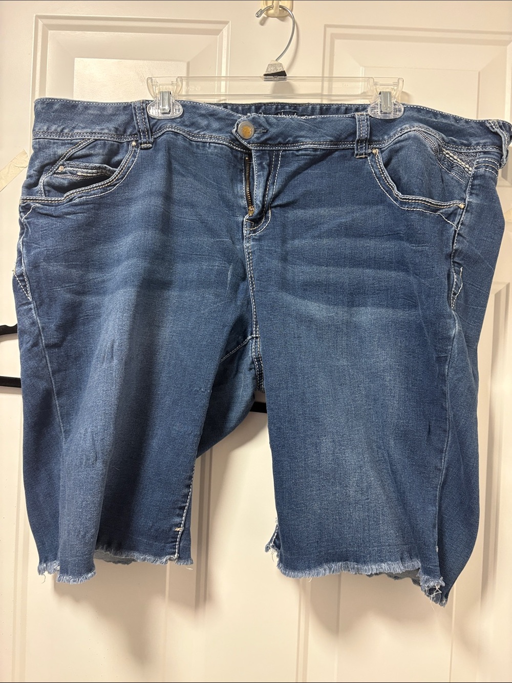 Amethyst Jeans Distressed Blue Denim Cropped Bermuda Shorts